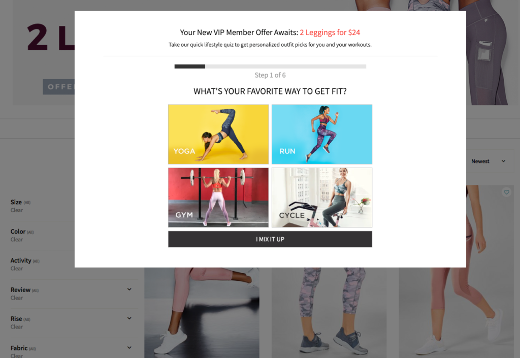 Fabletics Lead Generation Quiz