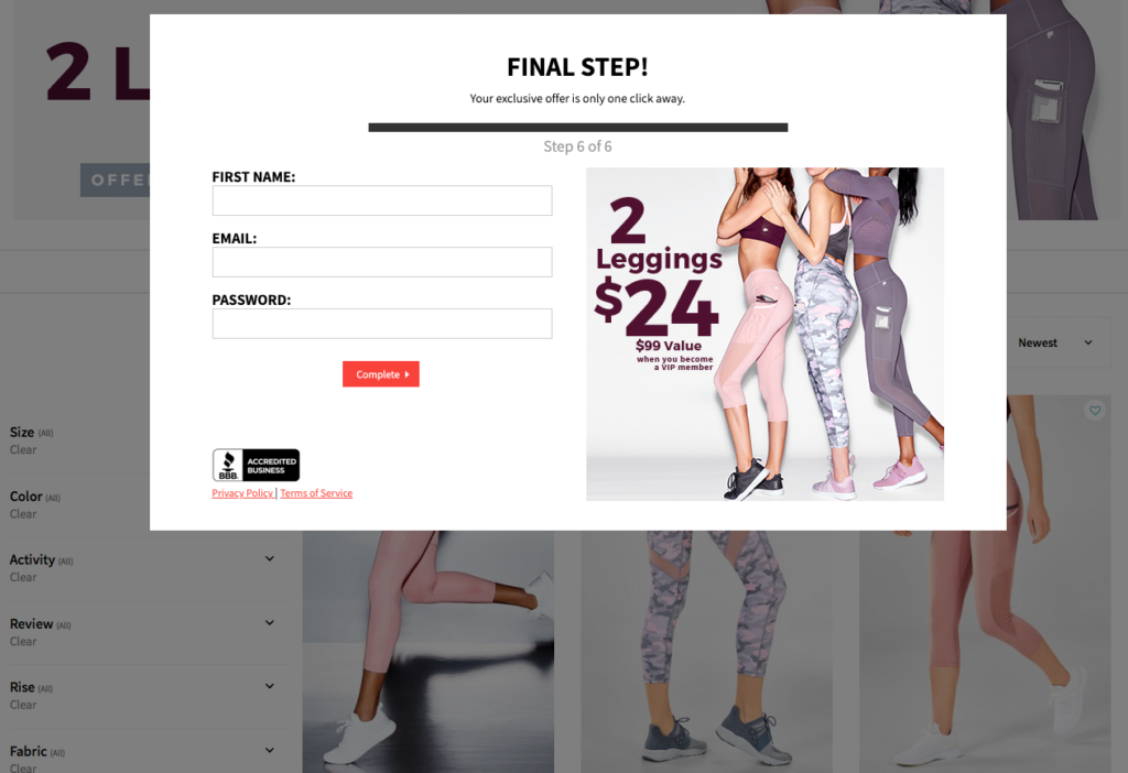 Fabletics Lead Generation Quiz 2