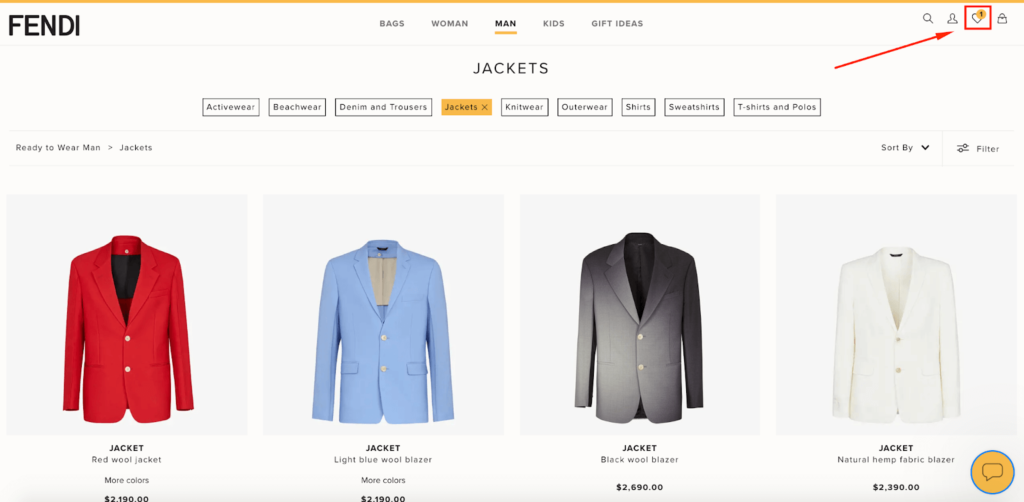 Fendi Favorited E-Commerce Wishlist Example