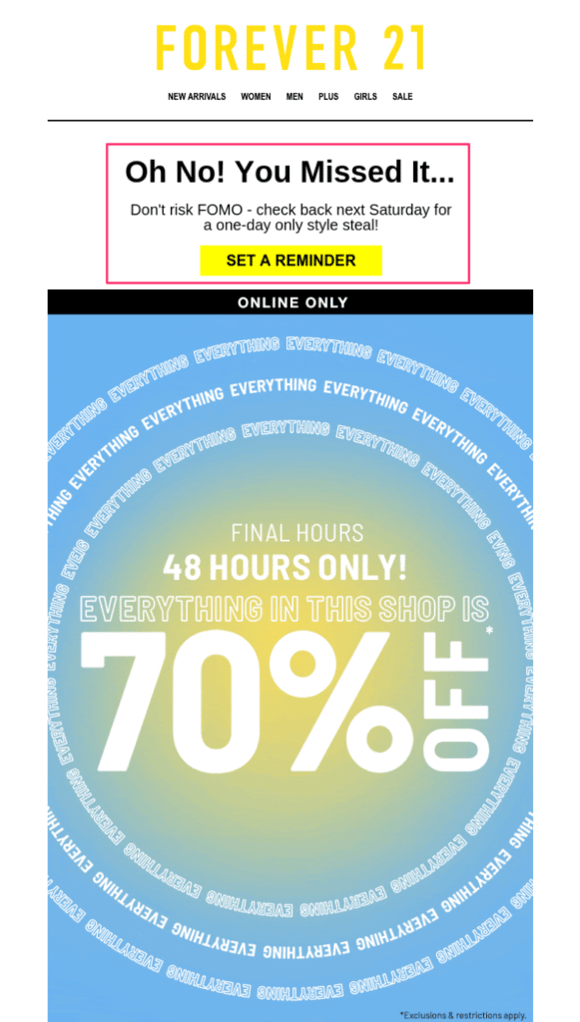 Forever 21 FOMO Email