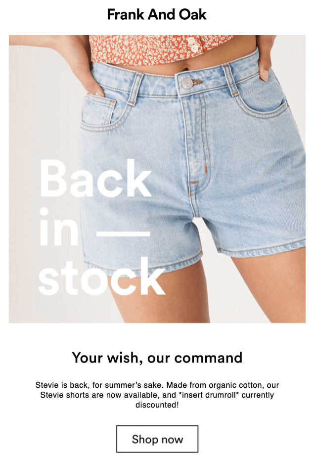 Frank And Oak Back-in-Stock Email