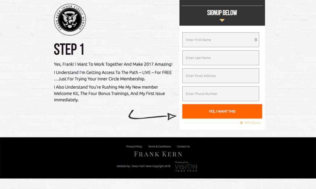Frank Kern Landing Page