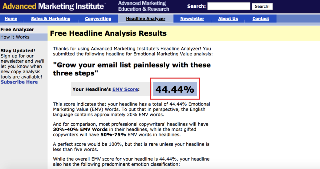 Free Headline Analysis Results 2