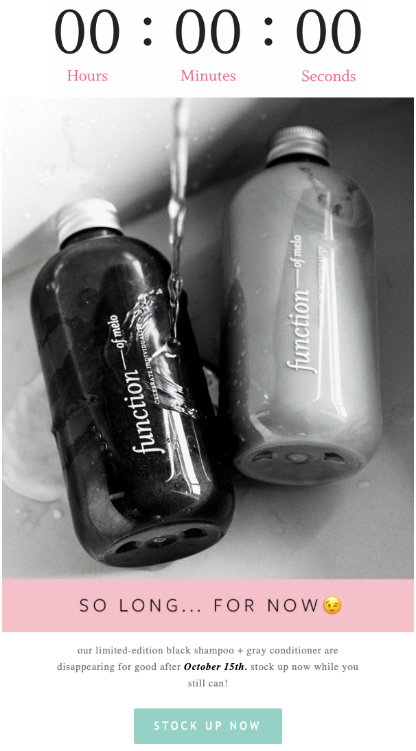 Function of beauty email with a countdown timer creating scarcity