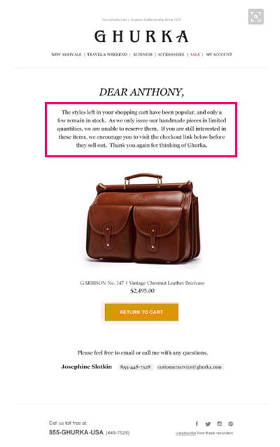 Ghurka Abandoned Cart Email