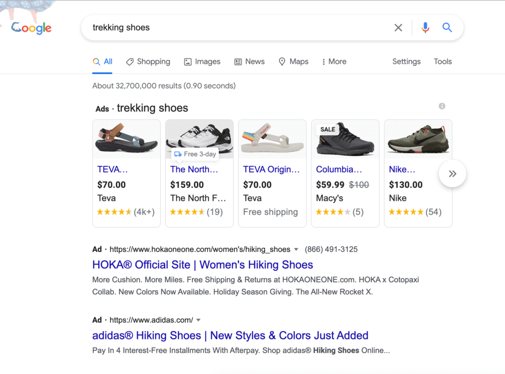 Google shopping example