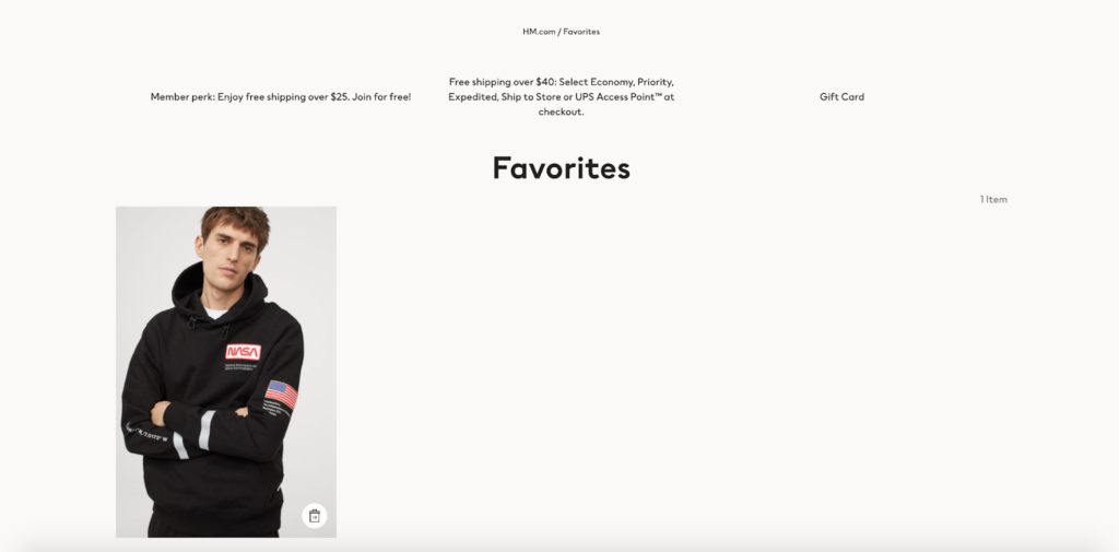 H&M Favorites Empty State E-Commerce Wishlist Example