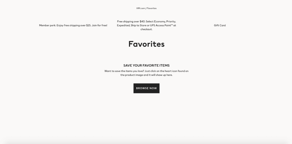 H&M Save Your Favorites E-Commerce Wishlist Example