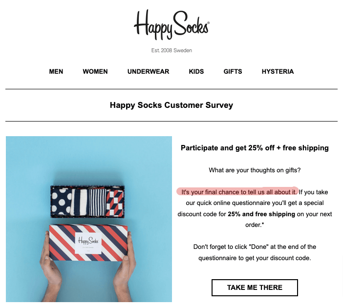 Happy Socks Survey Email