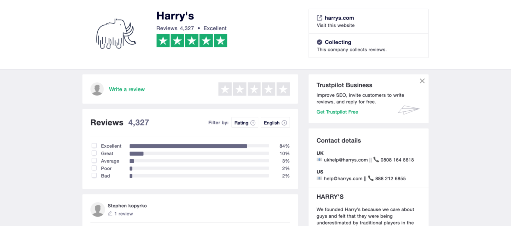Harry's Trustpilot Reviews