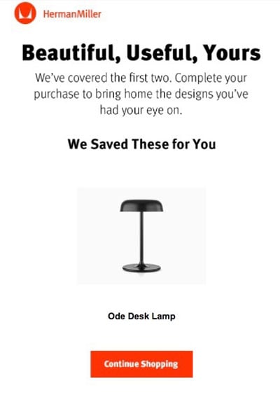 Herman Miller Abandoned Cart Email