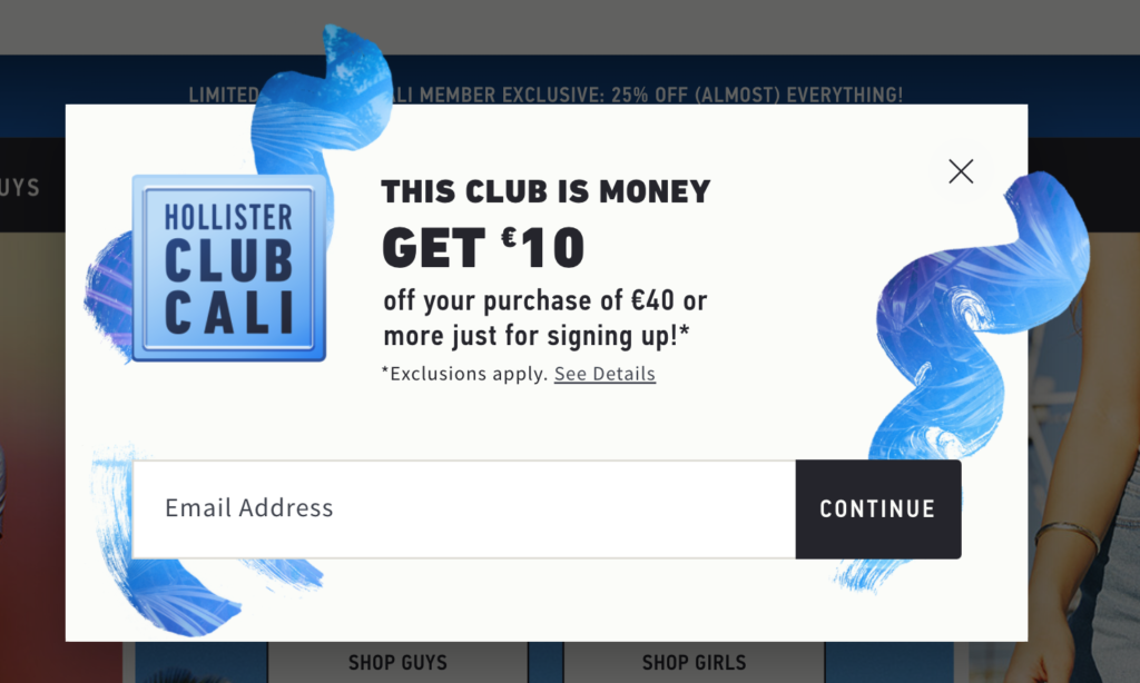 Hollister Loyalty Club Signup Form