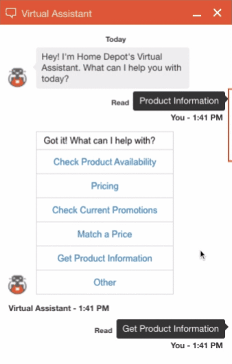 Home Depot Virtual Assistant Live Chat