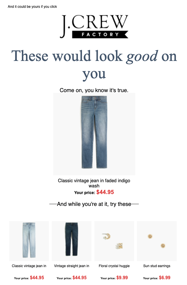 J.Crew Factory Browse Abandonment Email