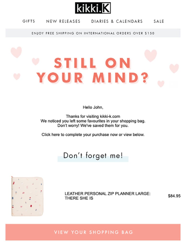 Kikki K Abandoned Cart Email