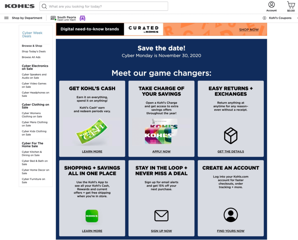 Kohl_s Cyber Monday Landing Page