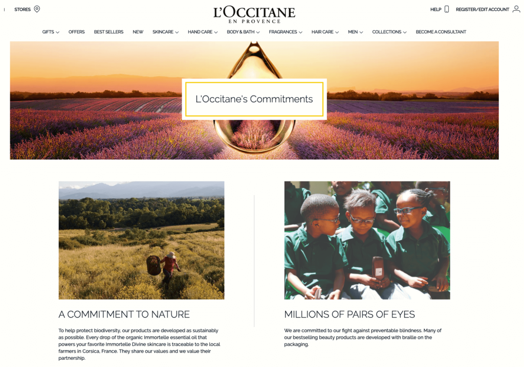L_Occitane Commitments Landing Page