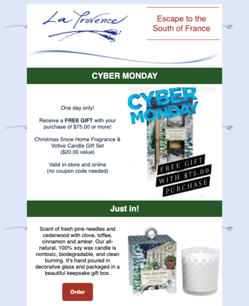 La Provence Cyber Monday Email