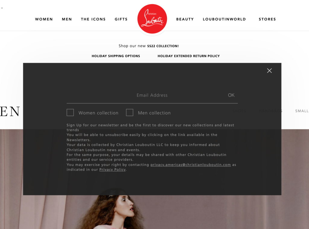 Louboutin Email Popup