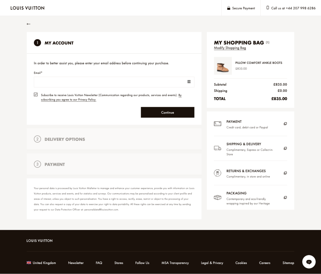 Louis Vuitton Checkout  Product Page: E-Commerce Interface Design