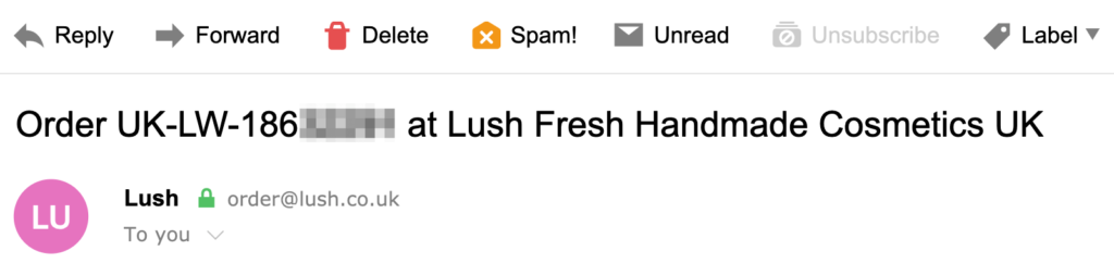 Lush Order Confirmation Email Subject Line