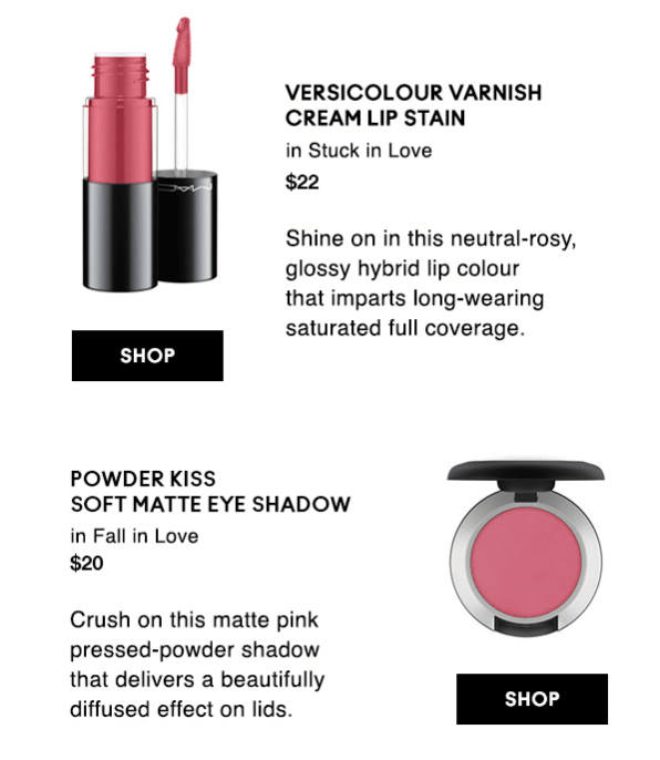 MAC Cosmetics Product Recommendations in Email