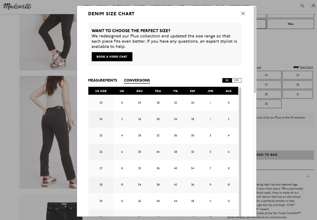 Jeans Sizing Chart / Custom Orders – 111threads