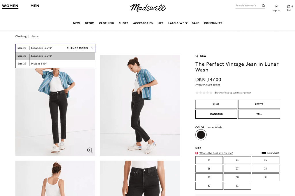 Madewell Product Page Different Models