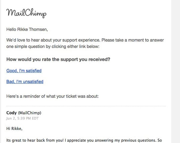 MailChimp Support Feedback Email