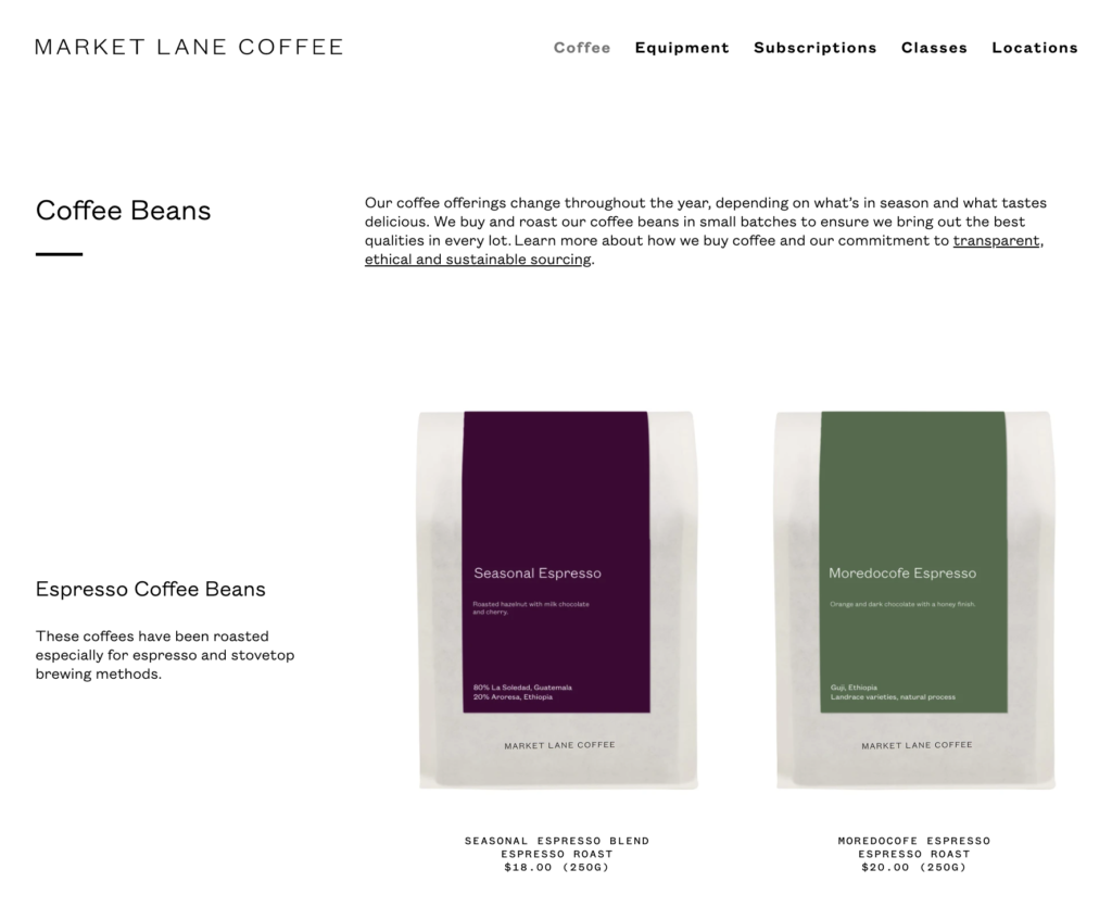 Market Lane Coffee Product Listing