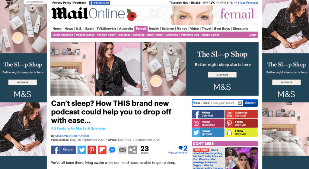 Marks and Spencer and Daily Mail Sponsored Content Campaign