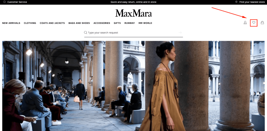 Max Mara Favorites Navigation E-Commerce Wishlist Example