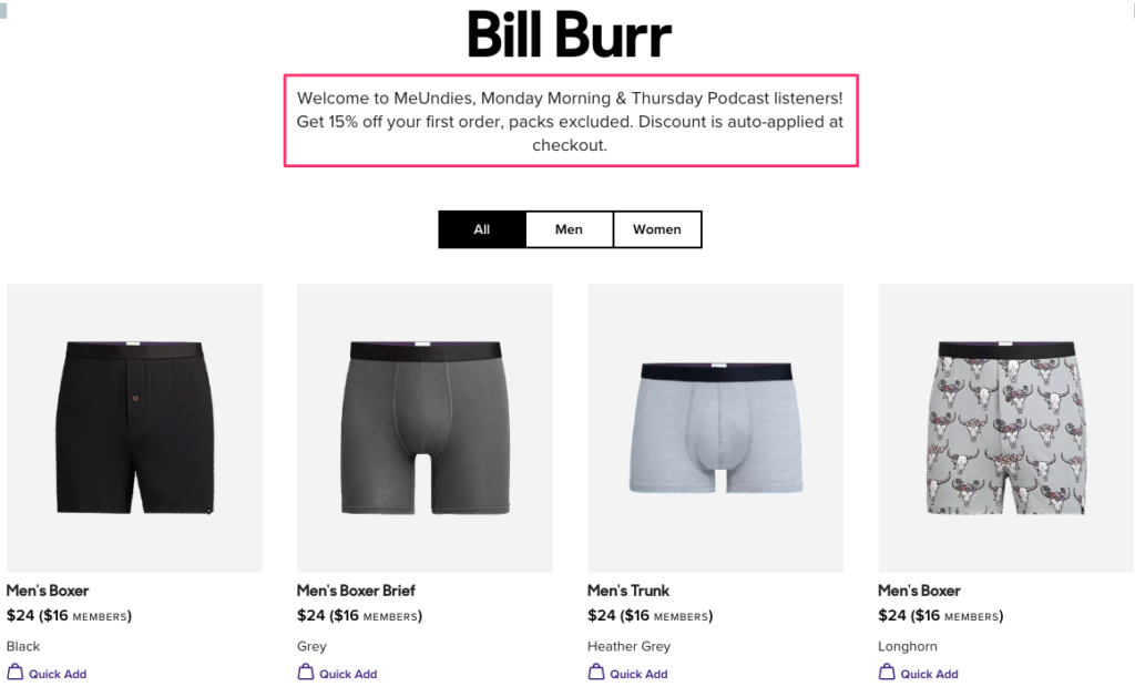 MeUndies Bill Burr Landing Page