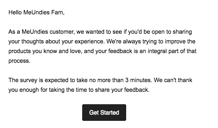 MeUndies Customer Survey Email