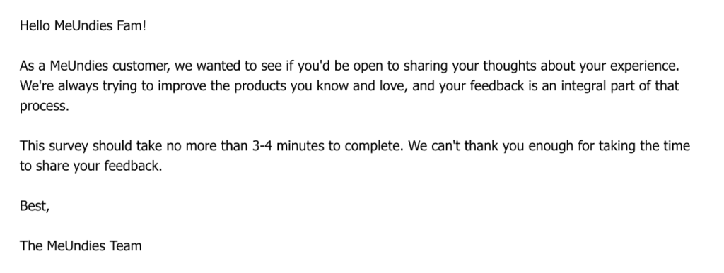 MeUndies Feedback Email