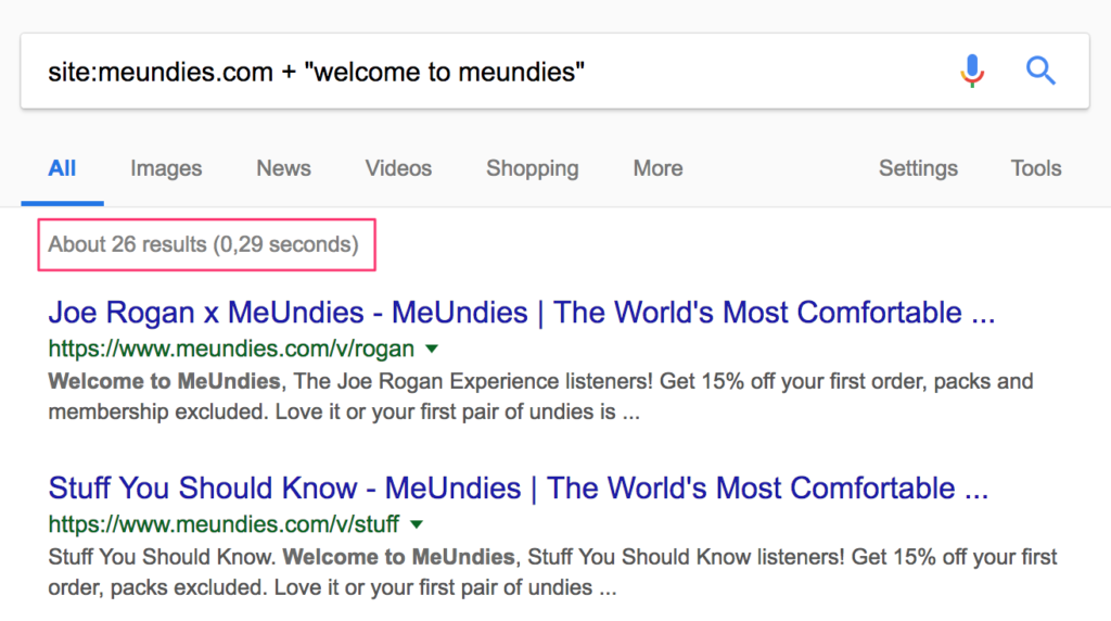 MeUndies Podcast Landing Pages in The SERPs