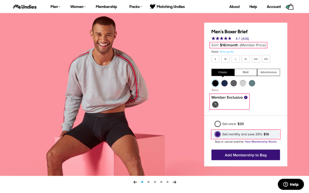 MeUndies Product Page