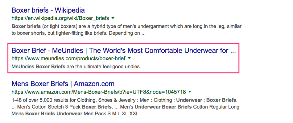 MeUndies Product Page in The SERPs