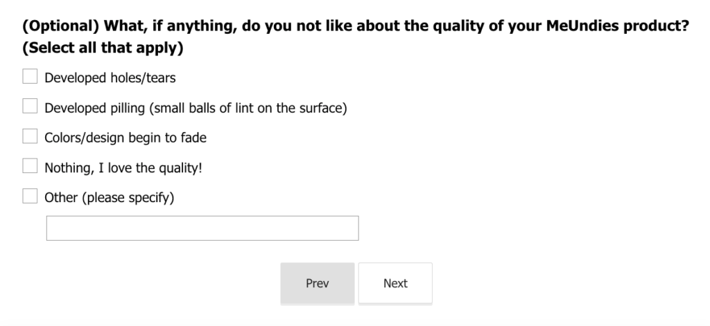 MeUndies Survey Question 2