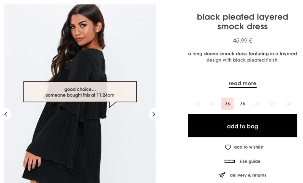 Missguided Live Text Product Page