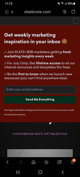 Mobile Popup Example