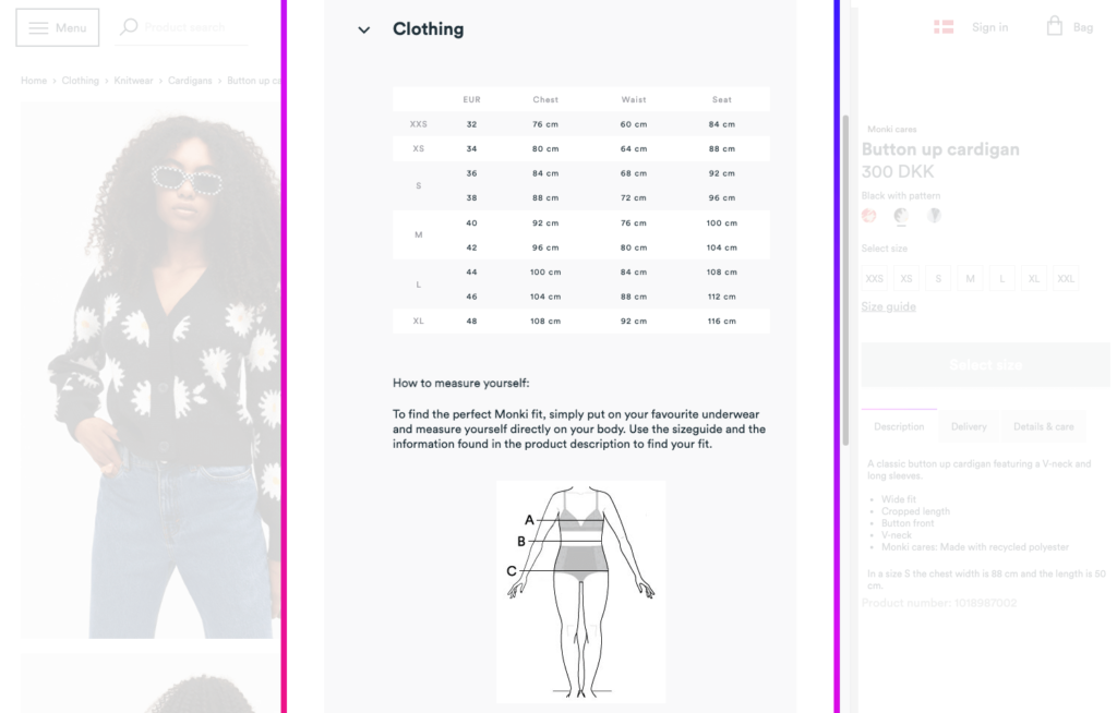 Monki Clothing Size Guide Popup