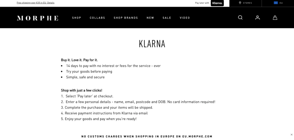 Morphe Klarna Page