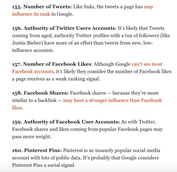 Most Common Social Signals