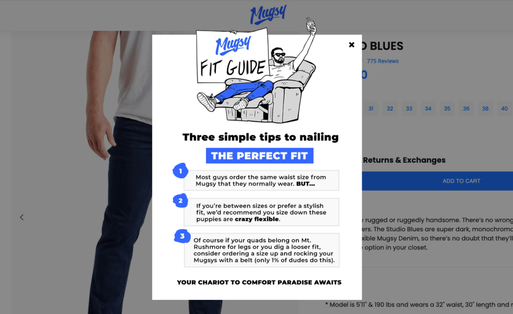 Mugsy Fit Guide Popup
