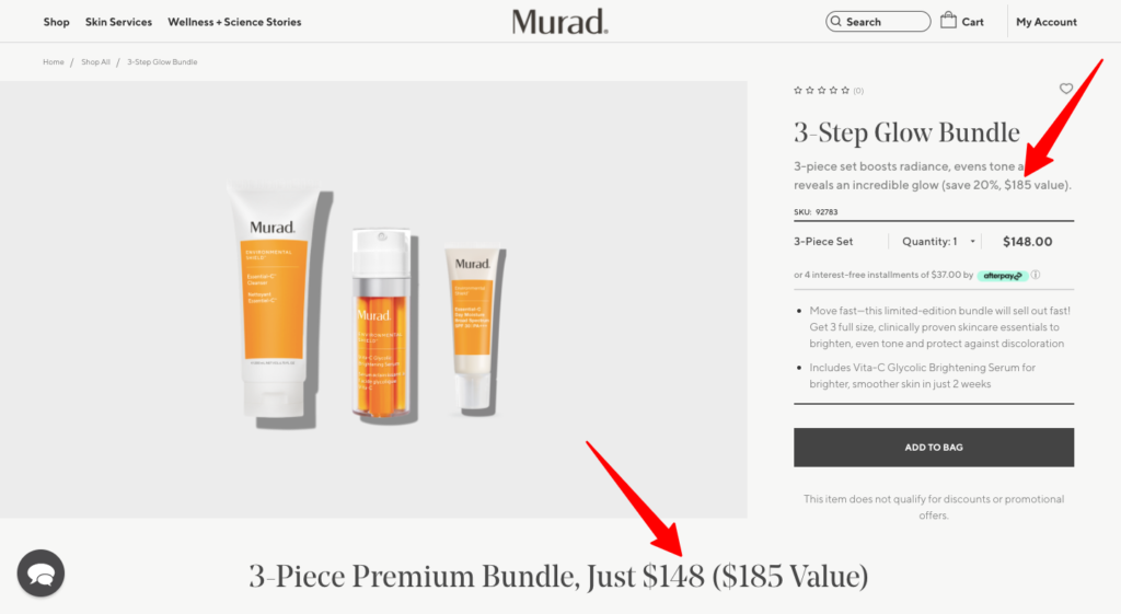 Murad Product Bundling on Product Page