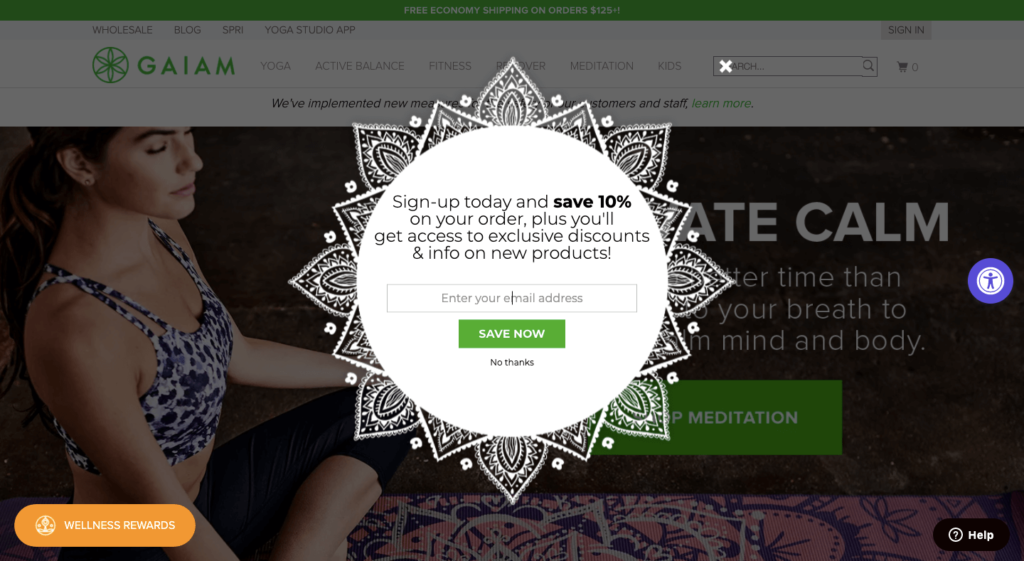 Gaiam Newsletter Popup Example