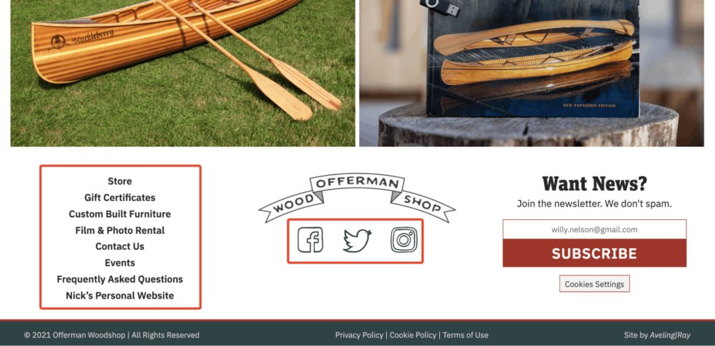 Offerman Woodshop Footer