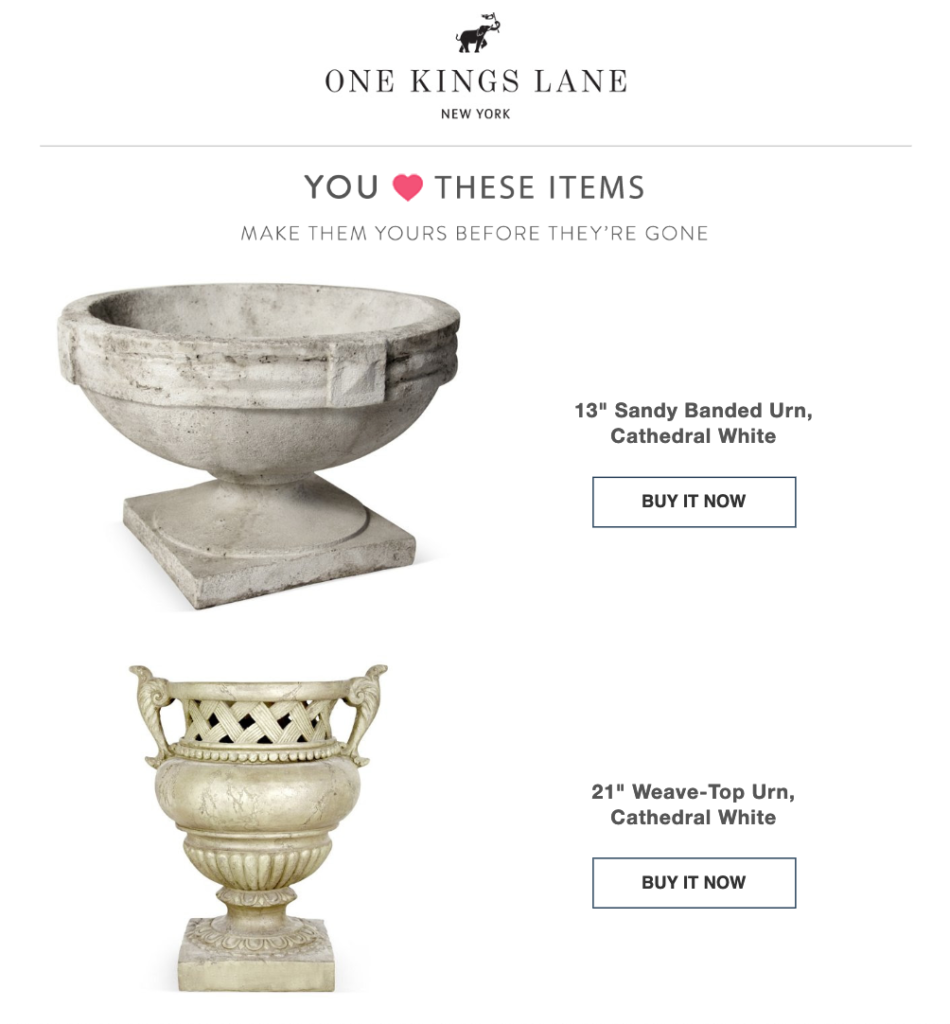 One Kings Lane Wishlist Reminder Email