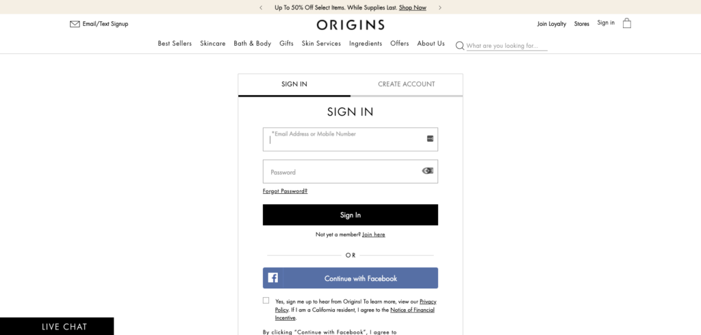 Origins Sign In